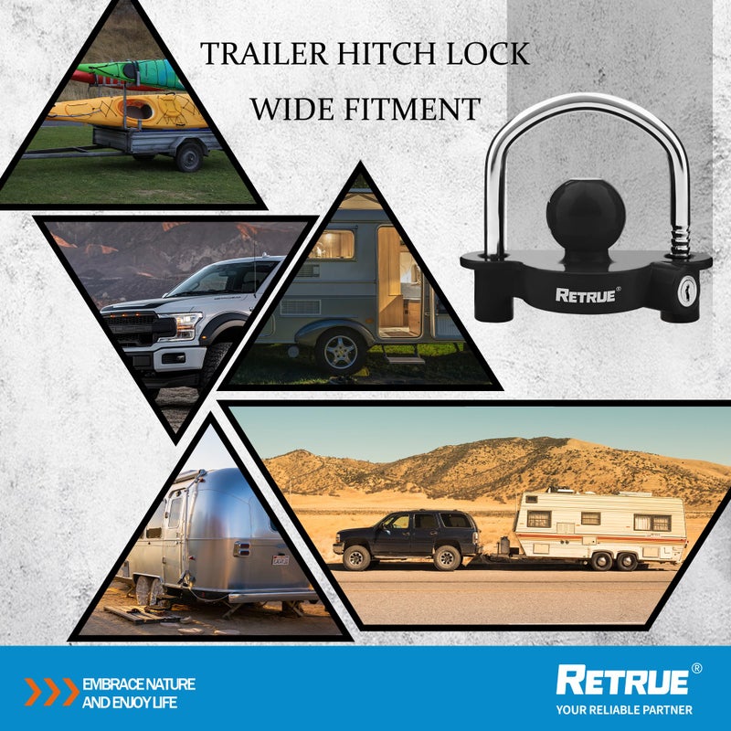 RETRUE Universal Coupler Lock Trailer Locks Ball Hitch Trailer Hitch Lock Adjustable Security Heavy-Duty Steel Fits 1-7/8 Inch, 2 Inch, 2-5/16 Inch Couplers Black (Pack of 2) - Image 5